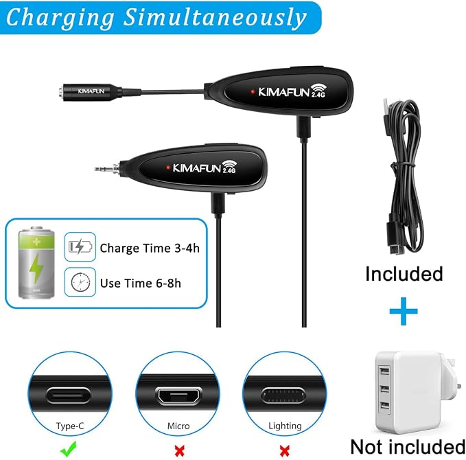 KIMAFUN Wireless Microphone System, 2.4G Wireless Headset and Lavalier Lapel Microphones for iPhone, Android Phone, Laptop and Speaker, Designed for Teaching, Recording, Vlog, Broadcast, G102-3