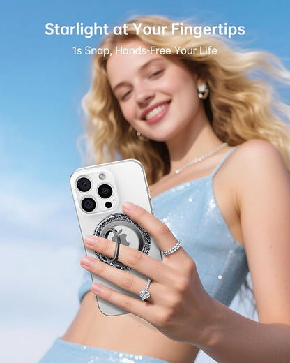 SYNCWIRE Magnetic Phone Ring Holder for MagSafe - Glitter Phone Grip Stand with 360° Rotation Finger Ring Kickstand Blingbling Compatible with iPhone 17 16 15 14 13 12 Pro Max MagSafe Accessories