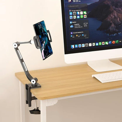 suptek Aluminum Alloy Cell Phone Desk Mount Stand 360° Tablet Stand and Holders Adjustable for iPad, iPhone, Samsung, Asus and More 4.7-11 inch Devices, Good for Bed, Kitchen, Office (YF208B)