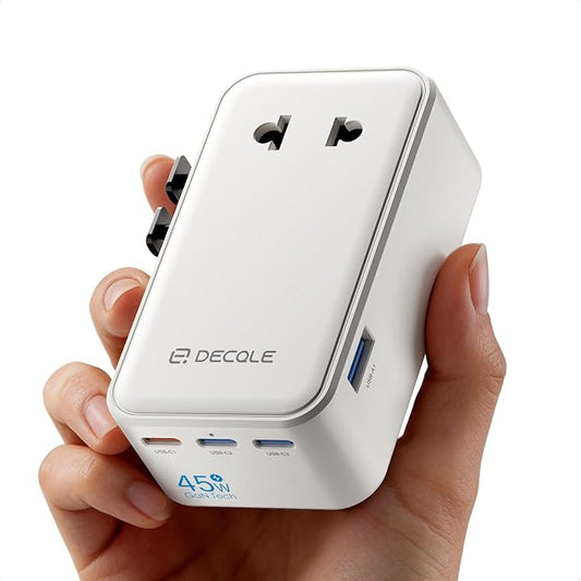 “Air” Universal Travel Adapter 3 USB-C＆ 1 USB-A Cover 200+ Countries | GaN 45W, International Plug Adapter, All in One Portable Adapter, NOT A Voltage Converter, for USA, UK, EU, AU (White)