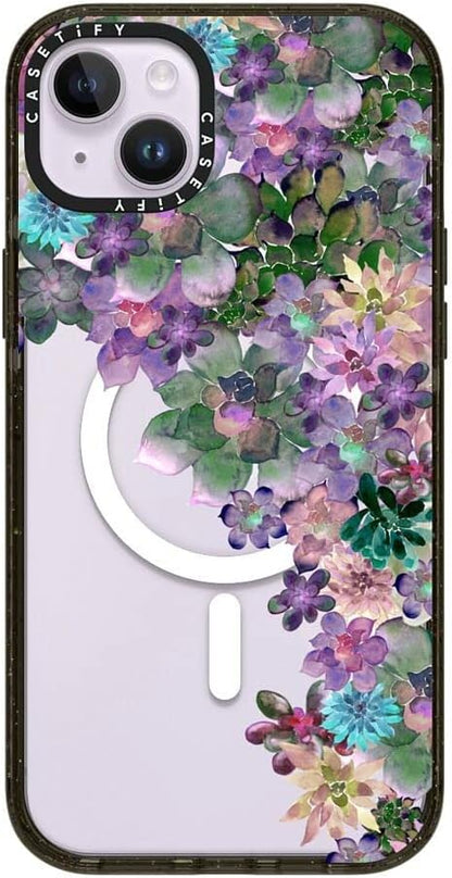 CASETiFY Impact iPhone 14 Plus Case [4X Military Grade Drop Tested / 8.2ft Drop Protection/Compatible with Magsafe] - My Succulent Garden by Monika Strigel - Glossy Black