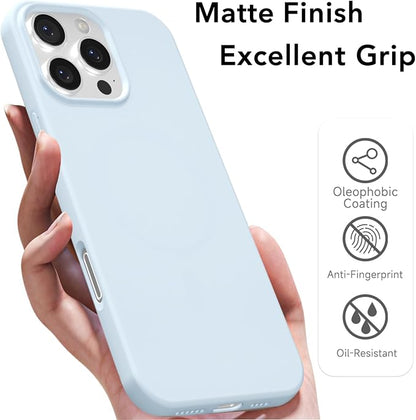 for iPhone 16 Pro Max Case Silicone Compatible with Magsafe Case, Ultra Slim Thin Magnetic Phone Cases Mag Safe, Cute Soft Rubber Gel Matte Plain Wireless Charging Cover for Women, Light Blue