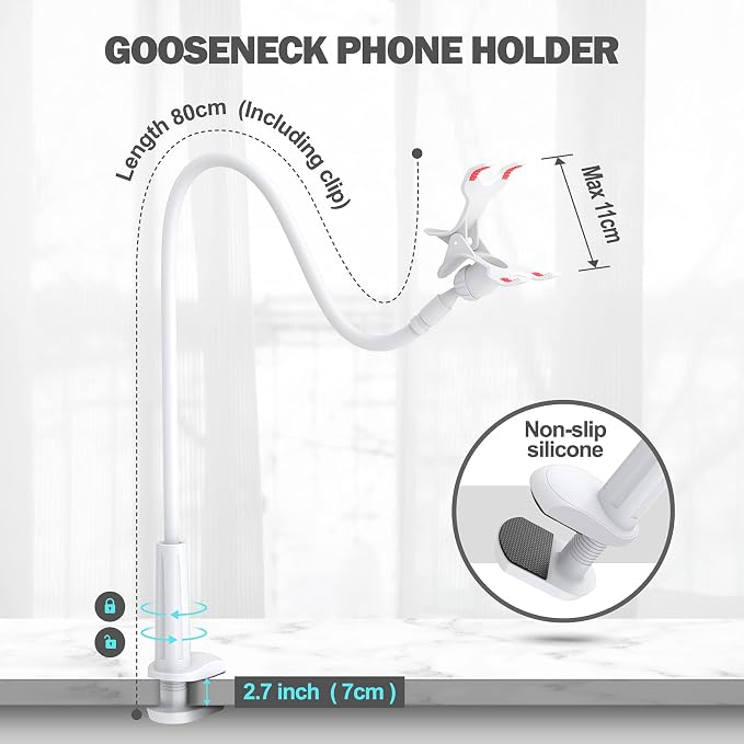 Gooseneck Phone Holder for Bed, Flexible Lazy Arm Mount 360 Adjustable Mobile Phone Clamp Bracket Stand Desk for iPhone 12 Mini 13 12 Pro 11 Pro Xs Max XR X 8 7 6 Plus, Samsung S20 S10 S9, Smartphones