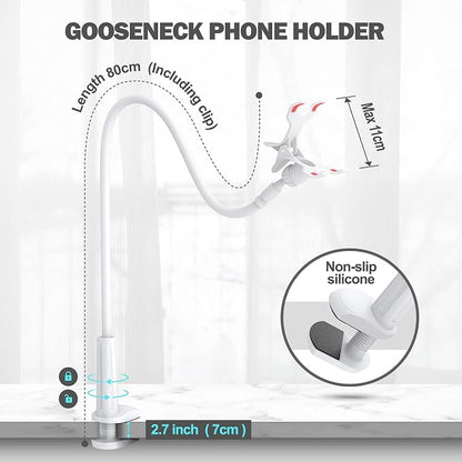 Gooseneck Phone Holder for Bed, Flexible Lazy Arm Mount 360 Adjustable Mobile Phone Clamp Bracket Stand Desk for iPhone 12 Mini 13 12 Pro 11 Pro Xs Max XR X 8 7 6 Plus, Samsung S20 S10 S9, Smartphones