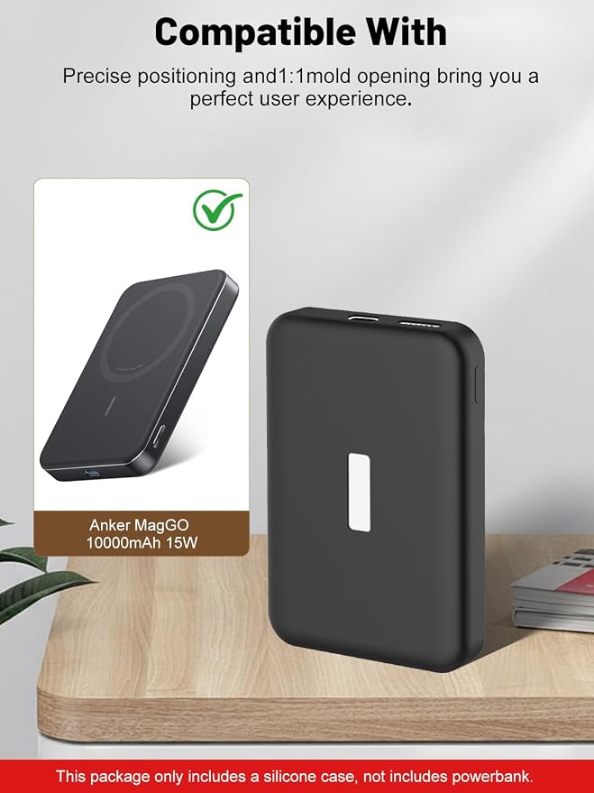 Silicone Protective Case Compatible with Anker MagGo Power Bank 10,000mAh 15W, Full-Body Protective Cover with Precise Cutouts, Shockproof & Scratch-Resistant Sleeve (Black)