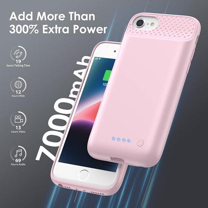 Battery Case for iPhone 8/7/6s/6/SE (2022/2020),[2025 Upgraded] 7000mAh Ultra-Slim Portable Extended Charger Cover for iPhone 8/7/6s/6/SE (2022/2020) Charging Case (4.7 Inch)-Pink