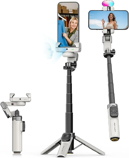AOCHUAN Gimbal Stabilizer for iPhone, 4 in 1 Phone Gimbal w/360° Rotation for Andriod Sefie Stick Tripod w/Auto Face Tracking and Wireless Remote for TikTok -M3 Promini White