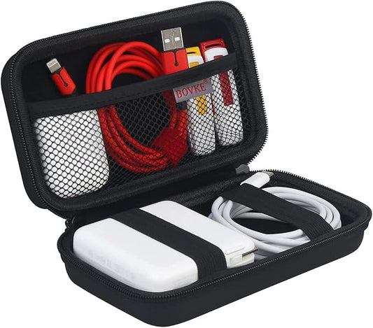 BOVKE Travel Cable Organizer Bag Electronics Accessories Case Portable Travel Gadget Bag for USB Flash Drive, Adapter, Charging Cable, Charger, SD Card, Earbuds, Small Power Bank, Black+Inside Black