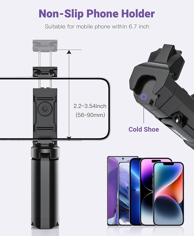 Anozer Mini Tripod with Universal Phone Holder & Cold Shoe, Lightweight Phone Stand & Camera Tripod, Compatible with iPhone 14 Pro Max/14 Pro, GoPro, Webcam, Mini Projector