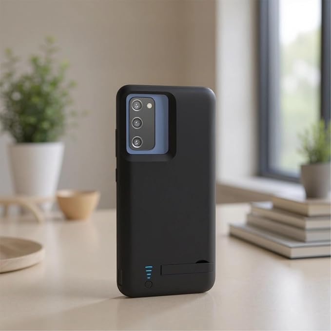 Compatible With S20 Fe Battery Case 5000Mah Kickstand, Full Edge Protection, Portable Charger, Matte Black, 16.7 X 7.0 X 1.6 Cm