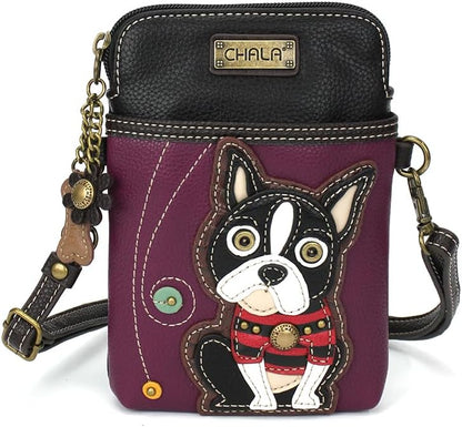 CHALA Dog Collection Cell Phone Crossbody Purse-Women PU Leather/Canvas Multicolor Handbag with Adjustable Strap