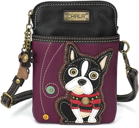 CHALA Dog Collection Cell Phone Crossbody Purse-Women PU Leather/Canvas Multicolor Handbag with Adjustable Strap