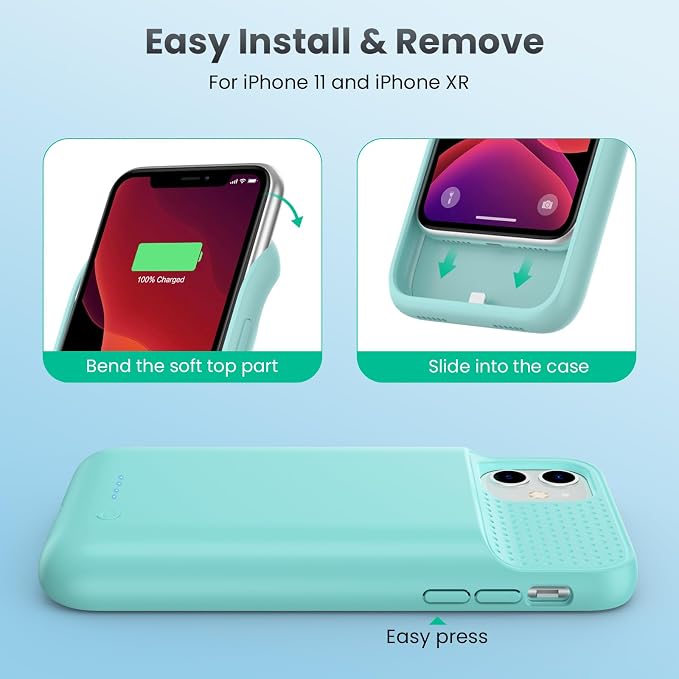 Feob Battery Case for iPhone 11/XR, [2026 Upgraded] 7500mAh Slim Portable Smart Charging Case Rechargeable Protective Extended Charging Cover for iPhone 11/XR-Green