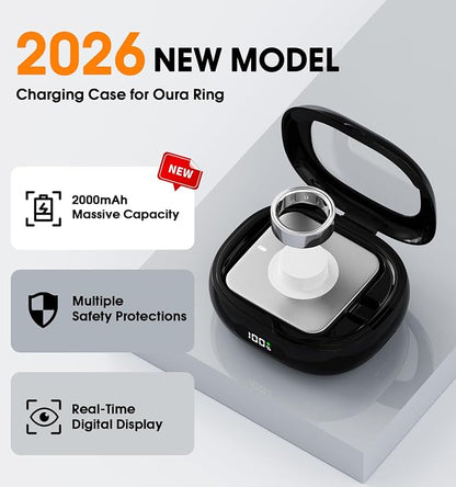Charging Case for Oura Ring Gen 4 & 3 Charger, 2000mAh Portable Travel Power Station Fits All-Sized Oura Ring 4 & 3, 45-Day Runtime (Official Charger NOT Included)(Black)