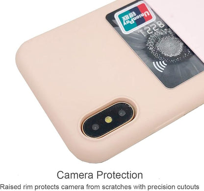 Ultra Slim Liquid Silicone Case Compatible for iPhone Xs/X 10(5.8 inch) with Card Holder Slot Ultra-Slim Thin Soft Wallet Cover Compatible for iPhone XS/X/11 with Screen Protector(Pink)