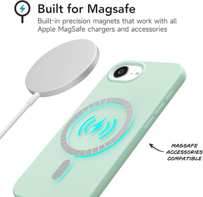 for iPhone 17e 16e Case Silicone Compatible with Magsafe Case, Ultra Slim Thin Magnetic Phone Cases Mag Safe, Cute Soft Rubber Gel TPU Matte Plain Wireless Charging Cover for Women, Mint Green