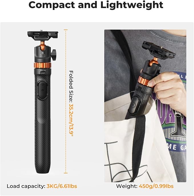 K&F CONCEPT 62'' Phone Selfie Stick Tripod, 2-in-1 Extendable Cell Phone Tripod Stand with Remote, 360° Ball Head Camera Tripod Compatible with DJI Osmo Pocket3 Action 6/5Pro GoPro 13/12 iPhone.