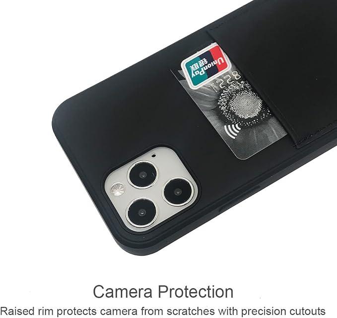 Ultra Slim Liquid Silicon Gel Case Compatible with iPhone 12,for iPhone 12 Pro 6.1 inch 2020 with Card Holder Sleeves Slot Anti-Scratch Shockproof Wallet Cover with Screen Protector (Black)