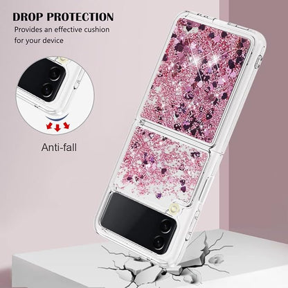 Sparkly Liquid Case Compatible with Samsung Z Flip 4 5G, Bling Floating Flexible Scratch Resistant Rubber Soft Silicone Phone Case Waterfall Transparent Cover Compatible with Samsung Galaxy Z Flip 4
