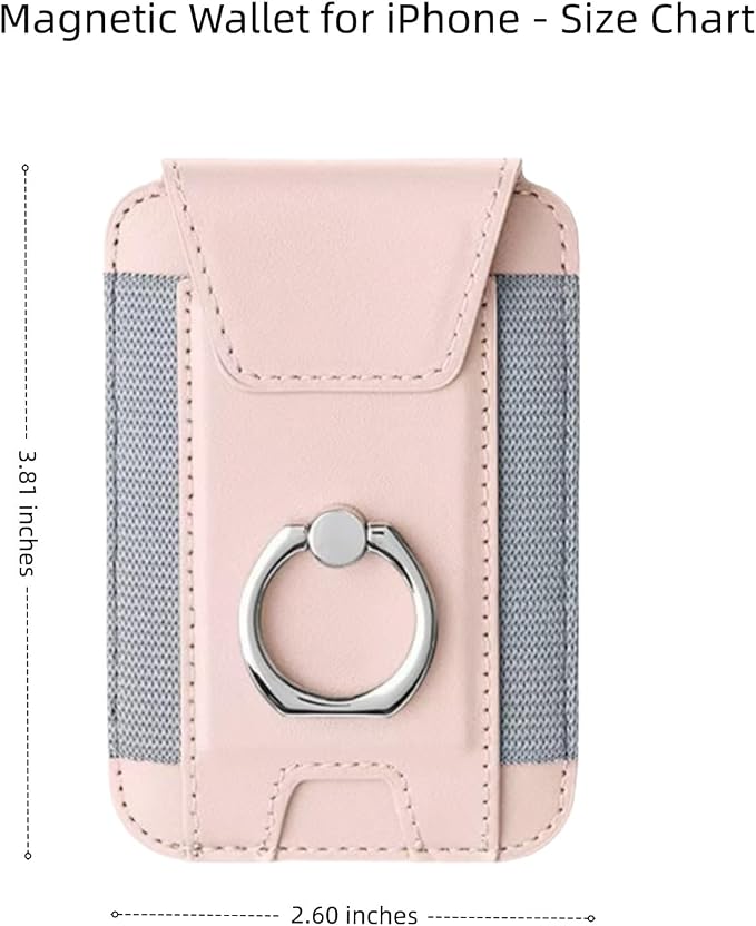 for Magsafe Wallet, Slim Magnetic Card Wallet with Grip, 7 Cards Holder RFID Blocking, Ring Stand Stick on Wallet with Privacy Flap(Pink)