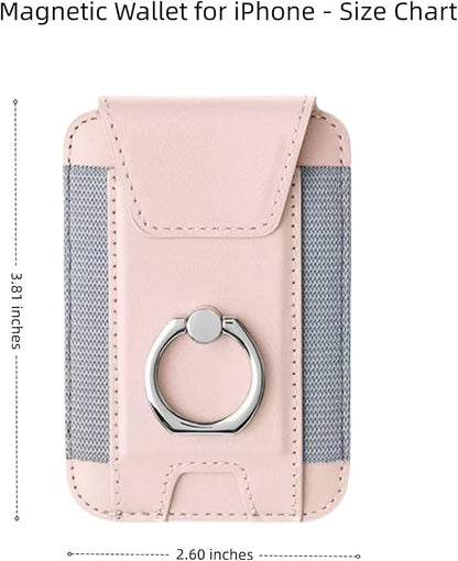 for Magsafe Wallet, Slim Magnetic Card Wallet with Grip, 7 Cards Holder RFID Blocking, Ring Stand Stick on Wallet with Privacy Flap(Pink)