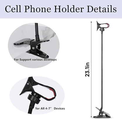 Cell Phone Holder Gooseneck Mount, Universal Lazy Bracket Flexible Long Arm Clamp Clip Phone Stand for Bed,360 Adjustable DIY Flexible Grip Desktop Mobile Phone Stand for All 4-7” Devices