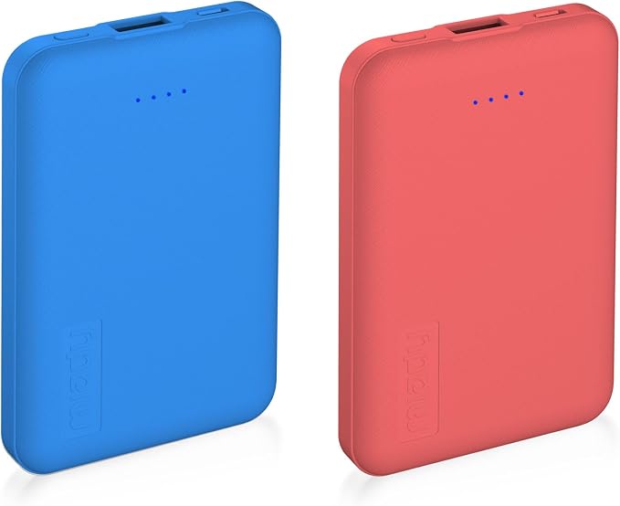 Miady 2-Pack Small Portable Charger 5000mAh Power Bank Travel Battery Pack | 5000mAh丨18.5Wh丨Type C in&Out丨Pocket Size丨Compatible with iPhone 17 Galaxy S24 Android etc丨Flight-Safe丨Lightweight丨Red+Blue