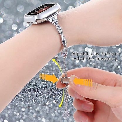 Bling Band Compatible with Fitbit Versa 4/Sense, Fitbit Versa 3/ Sense 2, Double Twist Metal Bangle Bracelet with Rhinestones for (Fitbit Versa 4/Sense 2, Silver)