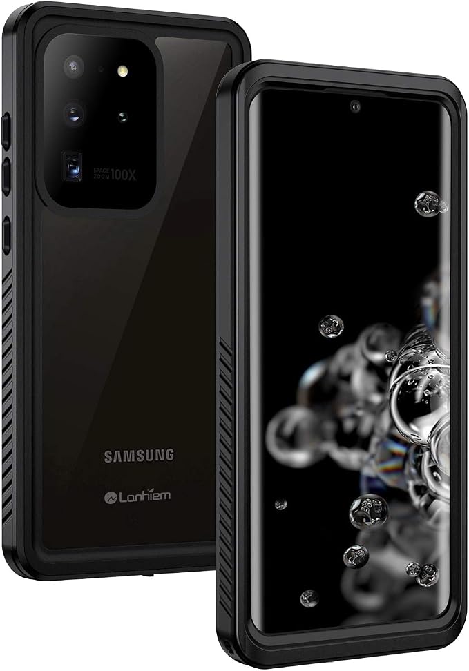 Lanhiem for Samsung Galaxy S20 Ultra Case, IP68 Waterproof Dustproof with Built-in Screen Protector, Heavy Duty Full Body Protective Phone Case for Samsung S20 Ultra 5G, Black/Clear