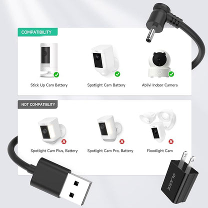 OLAIKE 8m/26ft Indoor/Outdoor Power Adapter for Ring Stick Up Cam Battery 3rd Gen/2nd Gen/Plug-in, Ring Spotlight Cam Battery, Weatherproof Cable Continuously Charge Camera (No Camera), Black
