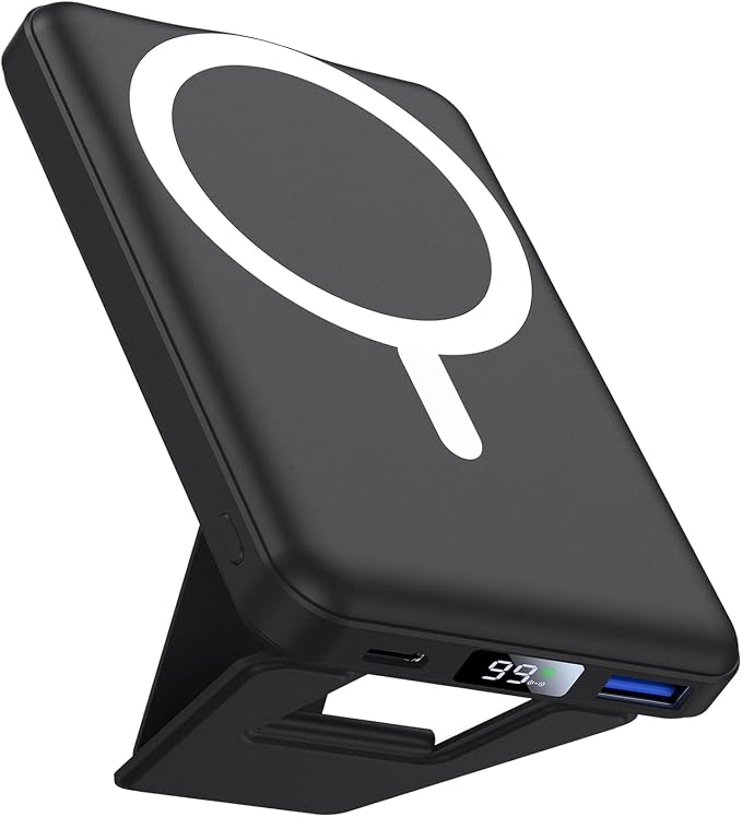 AOGUERBE for Magsafe Power Bank, 10000mAh Foldable Wireless Portable Charger with LED Display, 3 in 1 Magnetic Battery Pack with 22.5W Fast Charging for iPhone 17/16/15/14/13/12 Pro/Pro Max/Plus/Mini