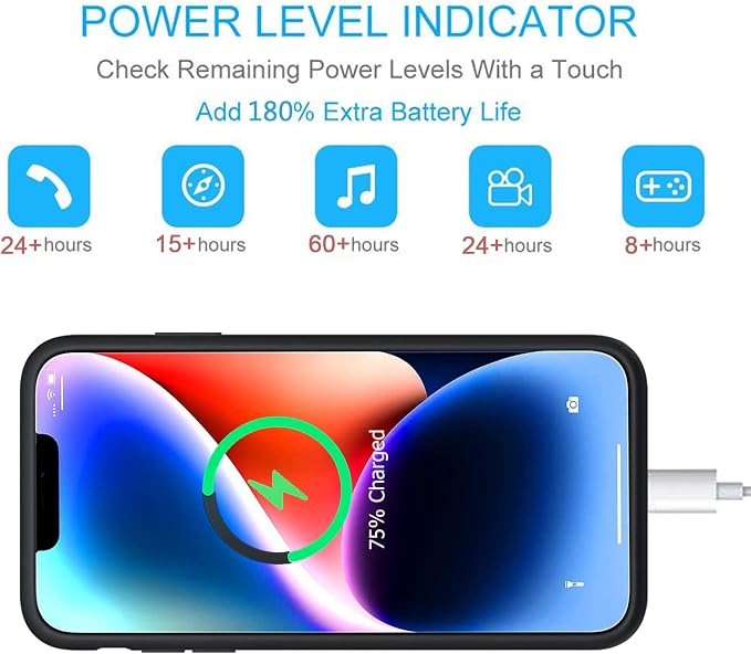 Battery Case for iPhone 14, Upgraded 10000mAh Portable Protective Charging Case with Wireless Charging Compatible with iPhone 14 (6.1 inch) Rechargeable Battery Pack Charger Case with Carplay (Black)