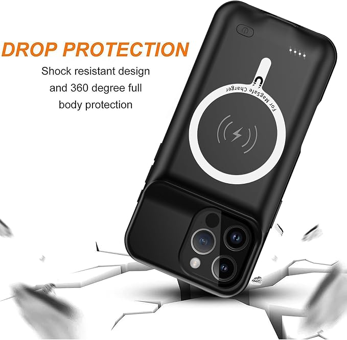Battery Case for iPhone 16 Pro,2024Upgraded 10000mAh High Capacity Rechargeable Portable Extended Charger Case Wireless Charging Compatible with iPhone 16 Pro (6.3 inch) Charging Case &Carplay (Black)