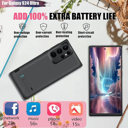 Battery Case for Samsung Galaxy S24 Ultra, 5000mAh Rechargeable Extended Battery Charging Charger Case, Add 100% Extra Juice, Not Compatible with S24 or S24+ (6.8 inch) Black