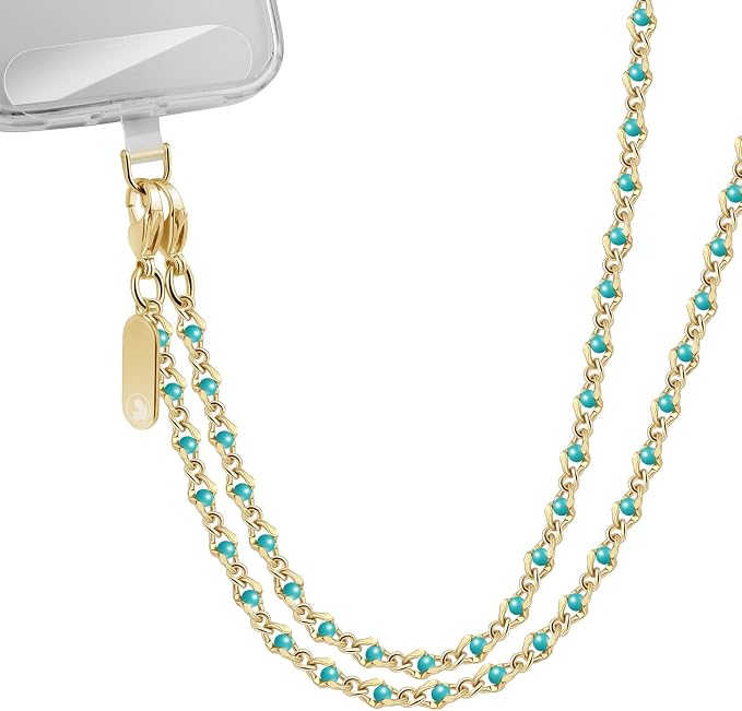Phone Lanyard for Cellphone Case Crossbody Phone Strap Detachable Phone Charms Strap Anti Theft Necklace Holder for iPhone For Women (blue-gold)