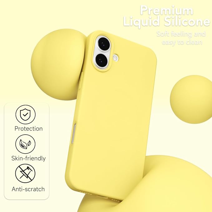for iPhone 16 Plus Case Silicone Compatible with Magsafe Case, Ultra Slim Thin Magnetic Phone Cases Mag Safe, Cute Soft Rubber Gel TPU Matte Plain Wireless Charging Cover for Women, Yellow