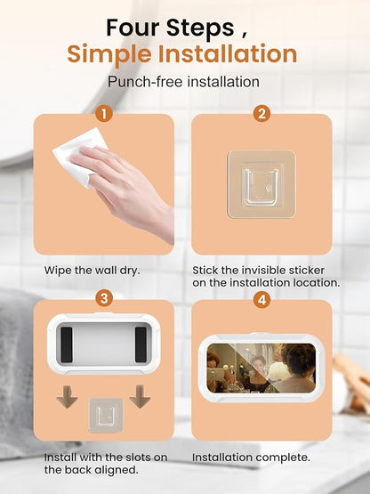Shower Phone Holder Waterproof Case with Anti-Fog Screen, 480° Rotatable & Adjustable Wall Mount Stand, Waterproof Bathroom Bathtub Kitchen Accessories for 4-7'' Cellphones