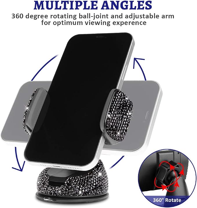 eing Car Phone Mount Bling Crystal Cell Phone Holder with One More Air Vent Base,Universal Universal Phone Car Air Vent Mount Holder Cradle for Dashboard,Windshield and Air Vent,Black