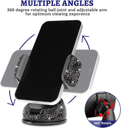 eing Car Phone Mount Bling Crystal Cell Phone Holder with One More Air Vent Base,Universal Universal Phone Car Air Vent Mount Holder Cradle for Dashboard,Windshield and Air Vent,Black