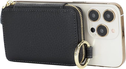 Cavor Compatible with MagSafe Wallet Genuine Leather Cash Wallets for Women, Magnetic Phone Wallet for iPhone 17 Pro Max/16/15/14/13/12, id Credit Card Holder with Mag safe Keychain-Black