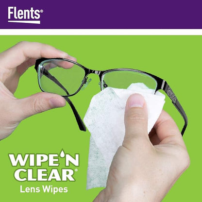 Flents Wipe 'N Clear Lens Cleaning Wipes, Pre-Moistened, Gentle Cleaning, AntiStreak, Fast Drying, 4 Portable Boxes Of 75, 300 Count, Individually Wrapped for Travel & Convenience, Made in the USA