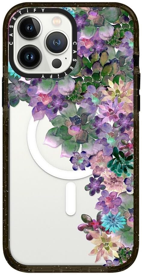 CASETiFY Impact Case for iPhone 13 Pro Max with Magsafe- My Succulent Garden - Clear Black