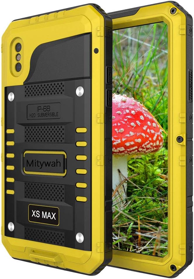 Mitywah Heavy Duty Military Armor Metal Case for iPhone Xs MAX, Waterproof, Shockproof, Dustproof, Rugged, Yellow