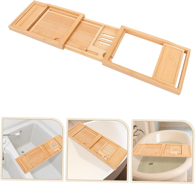 Mobestech Multi-Function Adjustable Bath Tray with Phone Holder and Sturdy Organizer for Bathtub Storage and Relaxation