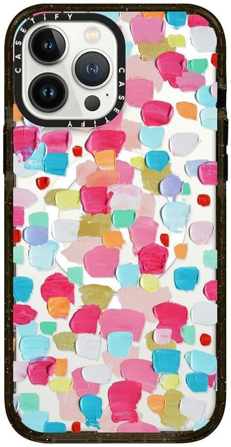 CASETiFY Impact Case for iPhone 13 Pro Max with Magsafe - Magenta Confetti - Clear Black