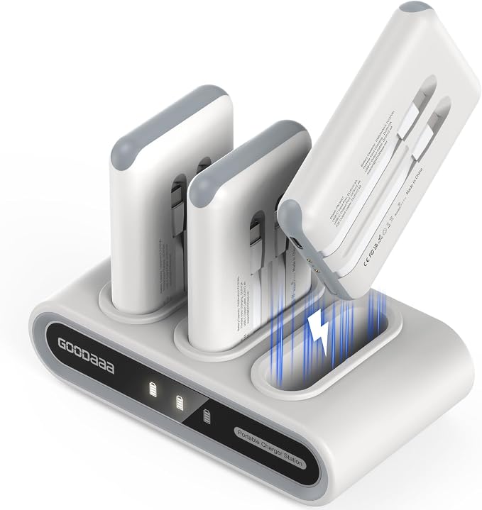 GOODaaa Portable Charger, 3-Pack 10000mAh Slim Power Bank Built in Cables, 3 Outputs 1 Inputs for All Mobile Devices, Charging Station Set Includes 180 DlY Stickers, for Home,Office,Restaurants,Travel
