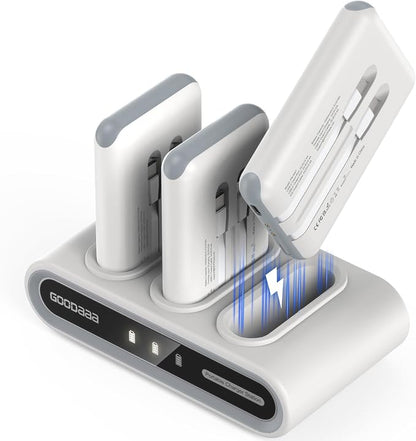 GOODaaa Portable Charger, 3-Pack 10000mAh Slim Power Bank Built in Cables, 3 Outputs 1 Inputs for All Mobile Devices, Charging Station Set Includes 180 DlY Stickers, for Home,Office,Restaurants,Travel