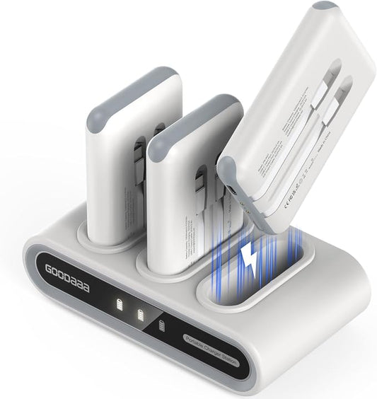 GOODaaa Portable Charger, 3-Pack 10000mAh Slim Power Bank Built in Cables, 3 Outputs 1 Inputs for All Mobile Devices, Charging Station Set Includes 180 DlY Stickers, for Home,Office,Restaurants,Travel