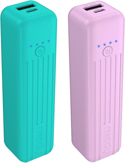Miady 2-Pack Small Portable Charger Mini Power Bank Lipstick Battery Pack | 5000mAh丨18.5Wh丨Dual USB丨Pocket Size丨Compatible with iPhone Android etc丨Flight-Safe丨Lightweight丨Green+Purple