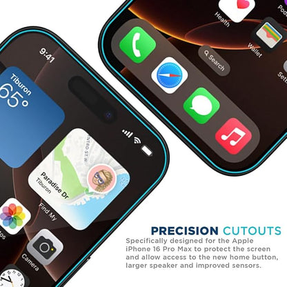 Tech Armor for iPhone 16 Pro Max Screen Protector - Ballistic Tempered Glass, Case Friendly, Sensor Protection, HD, 9H Hardness, 3 Pack + Bonus Camera Lens Protector